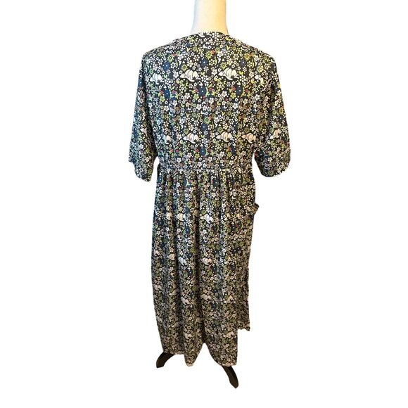 NWT Summer Dress Lounge House Navy Flower Pattern Elbow Sleeve Noracora Size XL - Picture 4 of 6